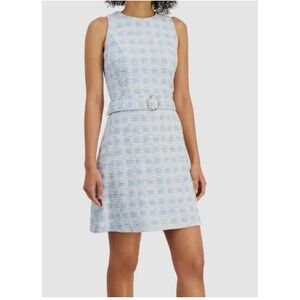 Women's Size 10 Mini Dress Blue & White Tweed Sleeveless A-line Dress by Taylor